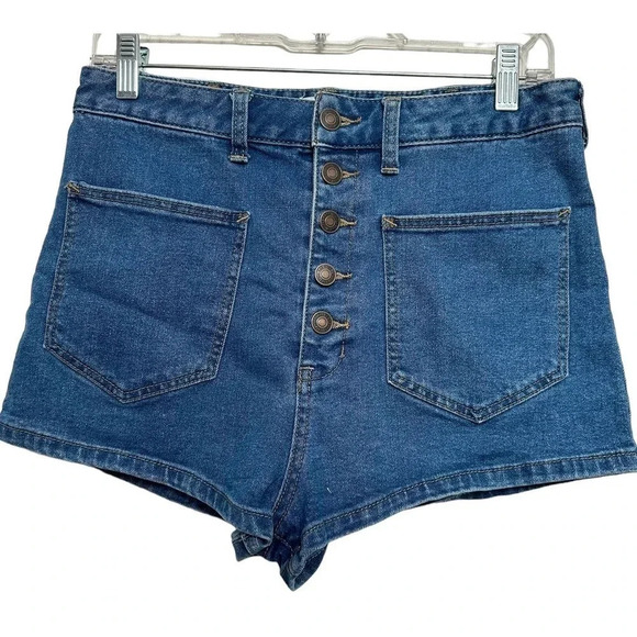 Free People Pants - Free People High-Rise Button-Front Denim Shorts in Dark Blue